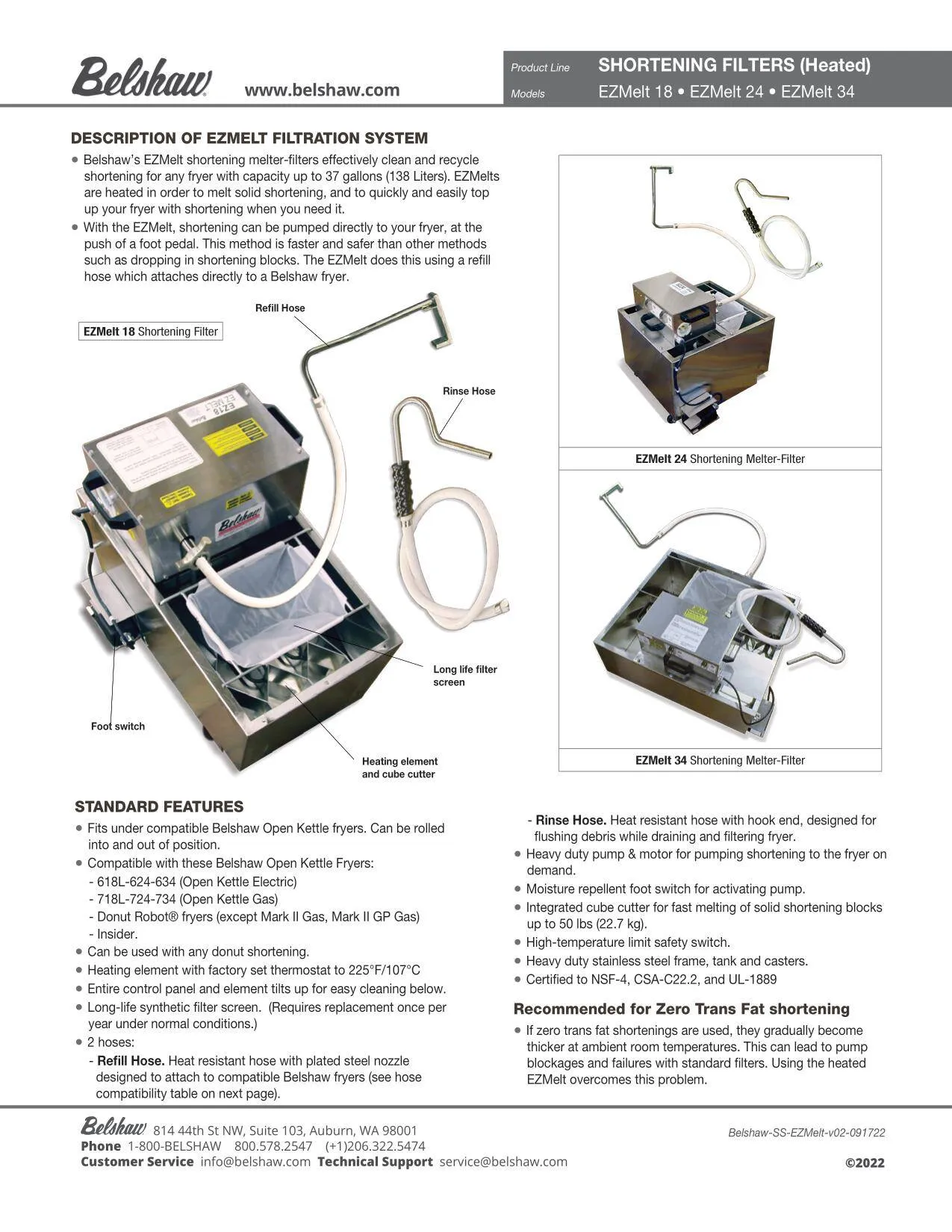 Belshaw EZ MELT 24 (Heated) Shortening Melter-Filter includes fill and rinse hose