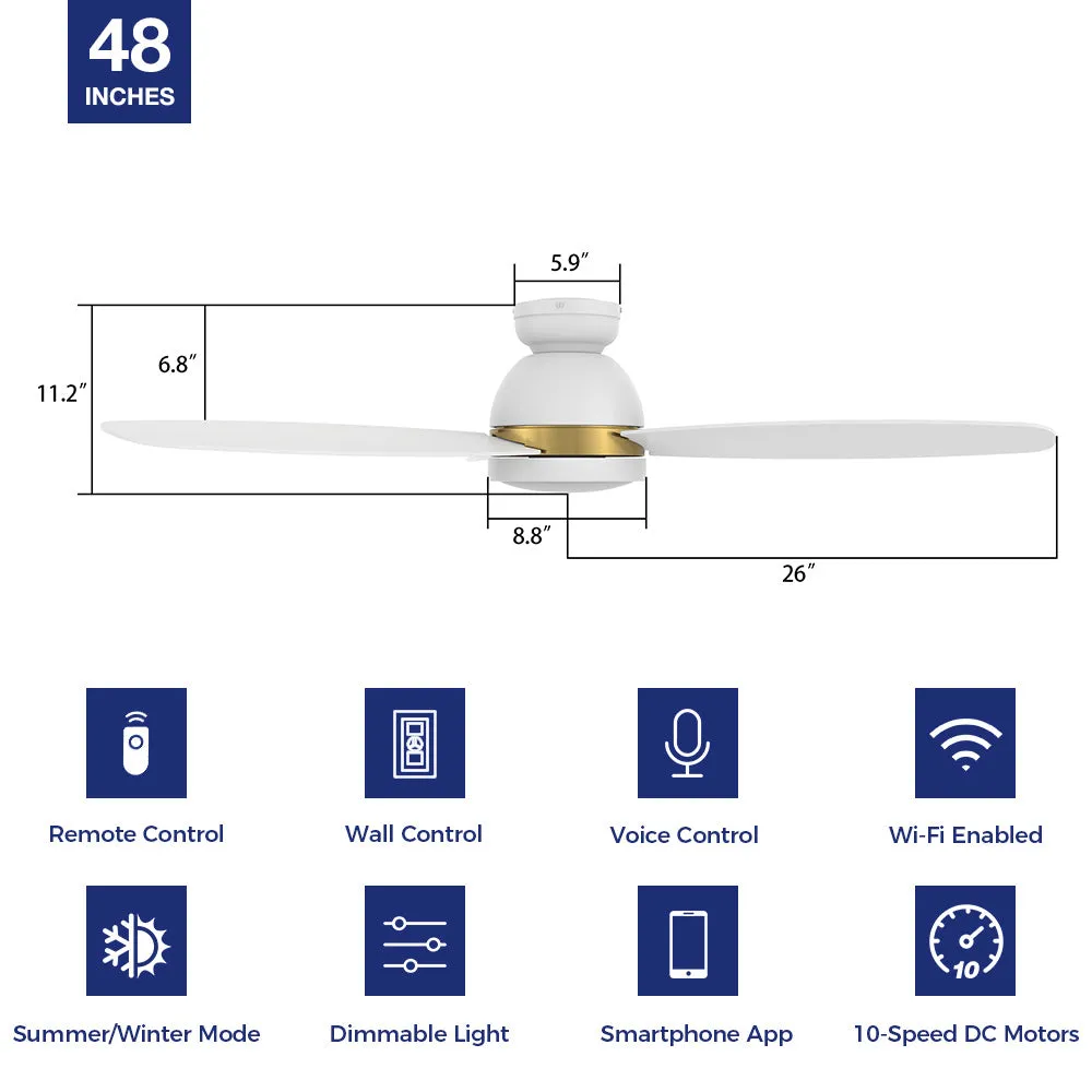 Biscay Ⅱ Low Profile Smart Fan with LED Light Remote Outdoor/indoor 48"