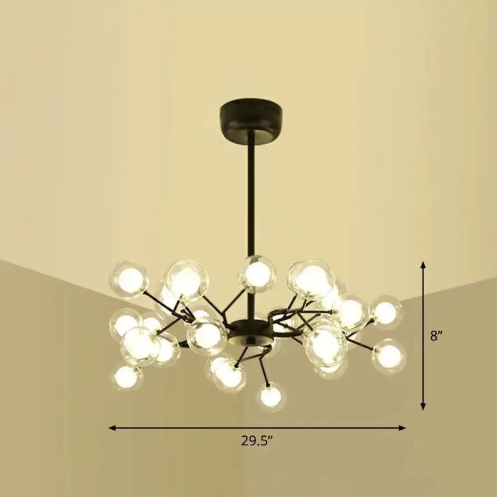 Black Metal LED Chandelier: Minimalistic Fireflies Ceiling Hang Light for Living Room