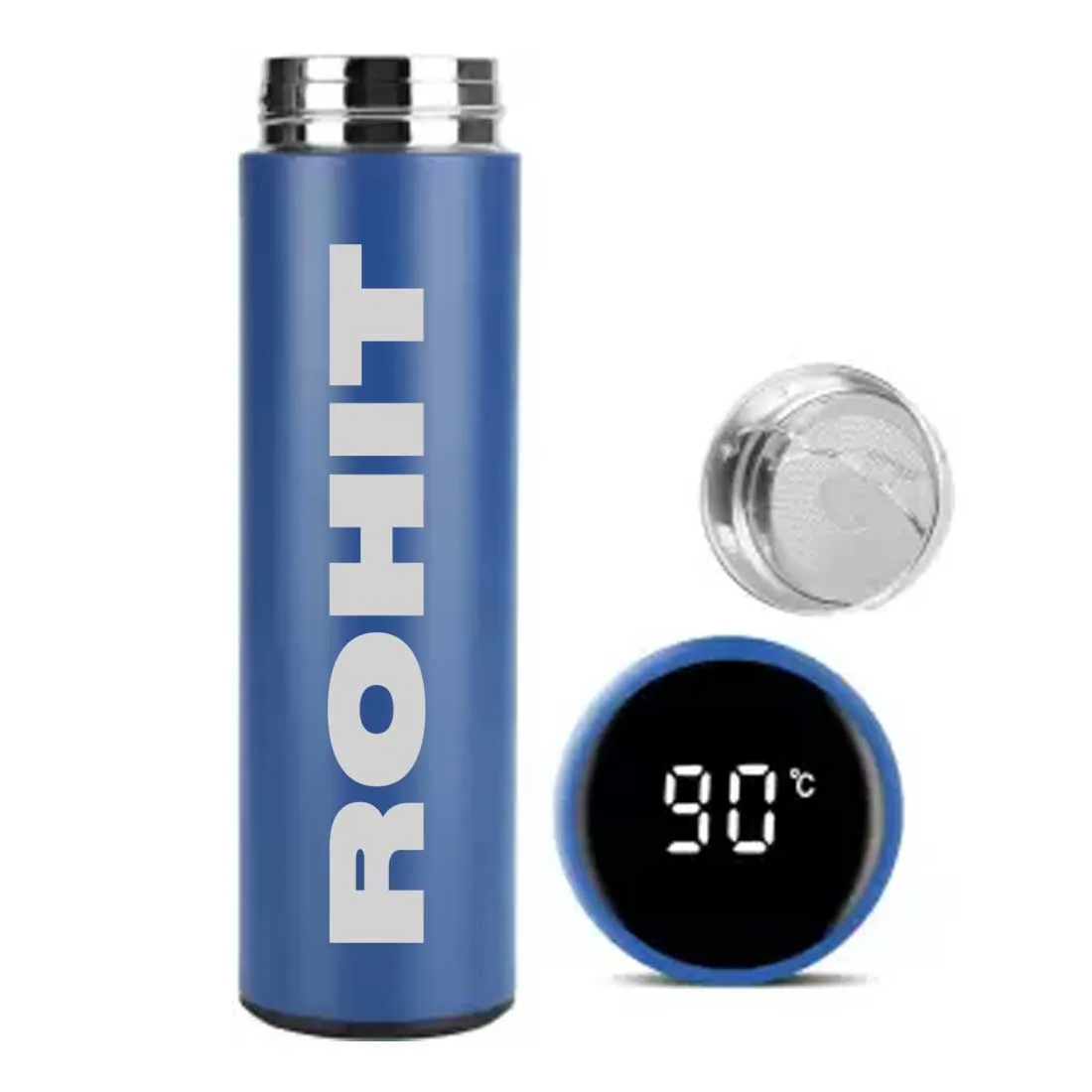 Blue Personalised Thermos Flask With Temperature Display - Add Name