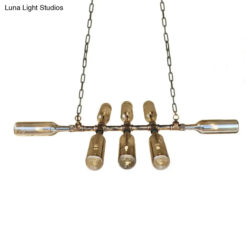 Blue/Amber Vintage Style Glass Bottle Chandelier Pendant Light with Pipe - 8 Heads - Ideal for Stairway