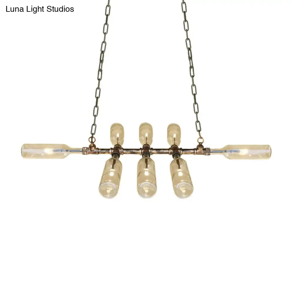 Blue/Amber Vintage Style Glass Bottle Chandelier Pendant Light with Pipe - 8 Heads - Ideal for Stairway