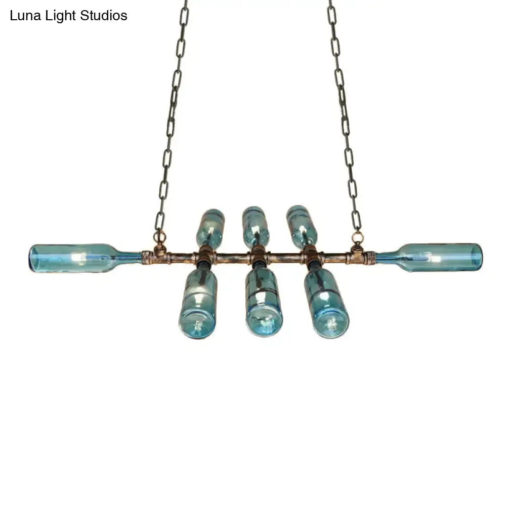 Blue/Amber Vintage Style Glass Bottle Chandelier Pendant Light with Pipe - 8 Heads - Ideal for Stairway