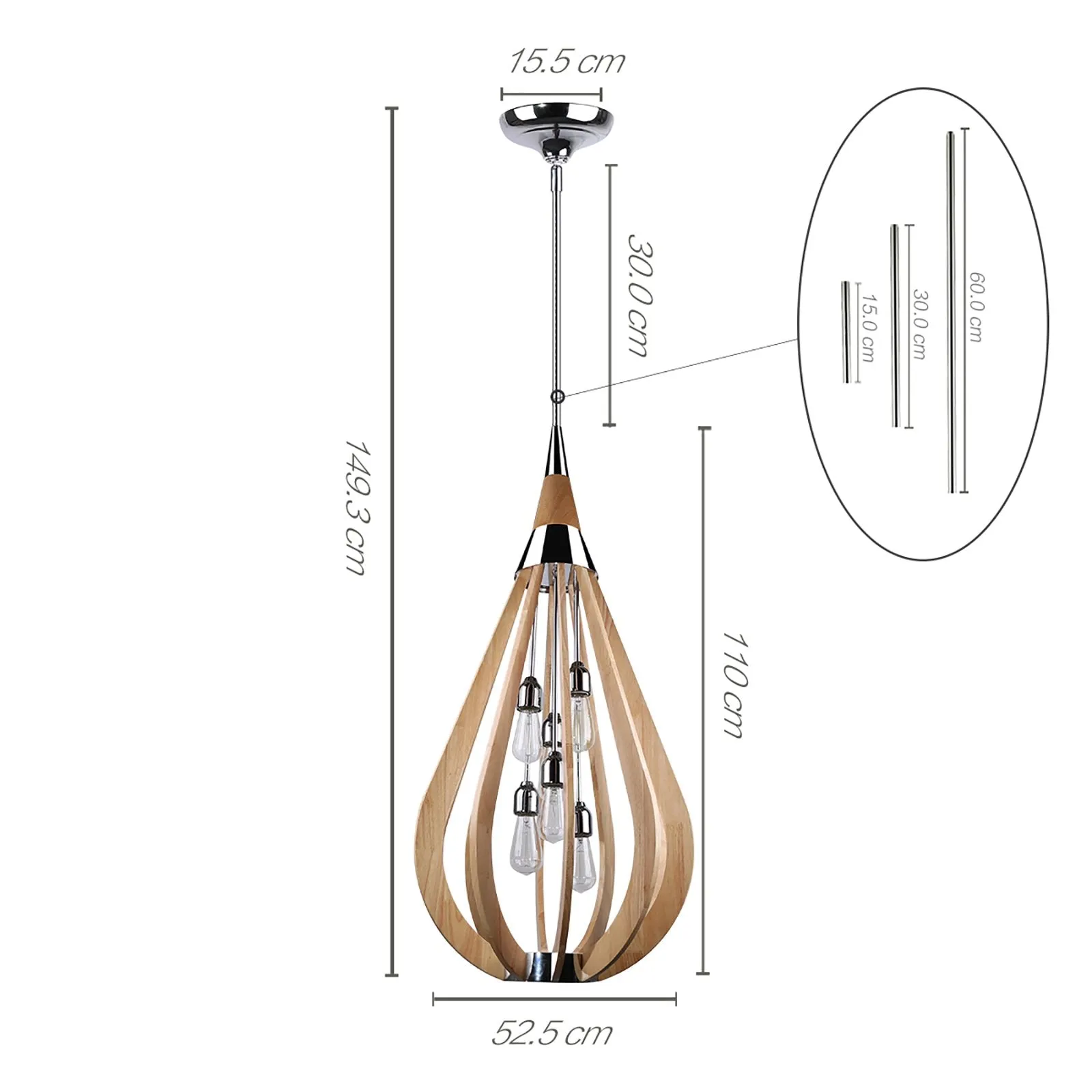 BONITO 6-Light Timber Round Nature Wood E27 Chandelier - Chandeliers Australia