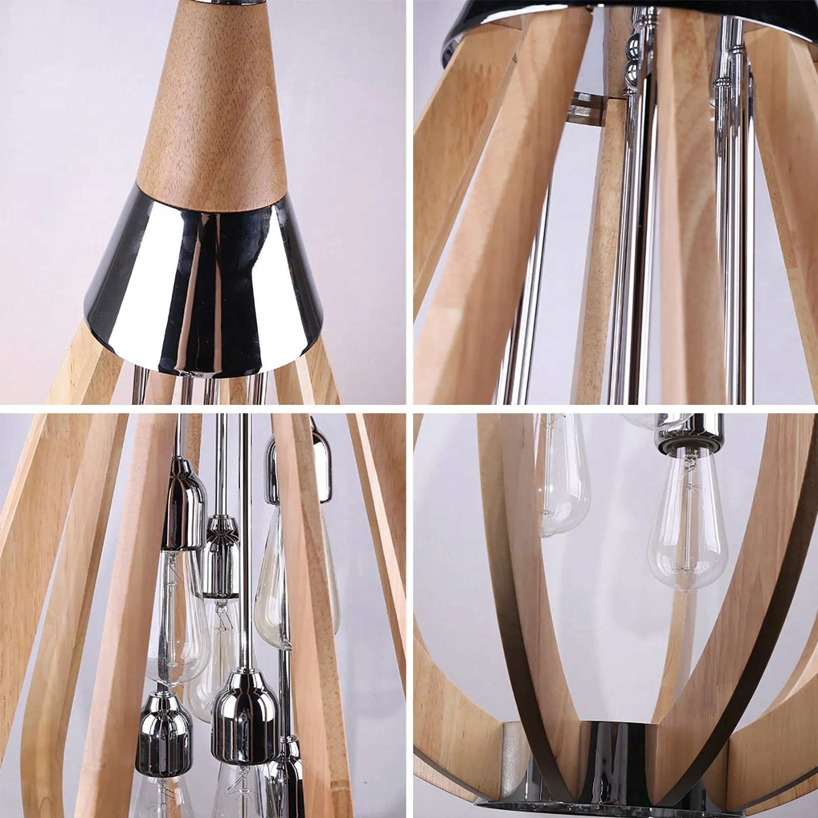 BONITO 6-Light Timber Round Nature Wood E27 Chandelier - Chandeliers Australia