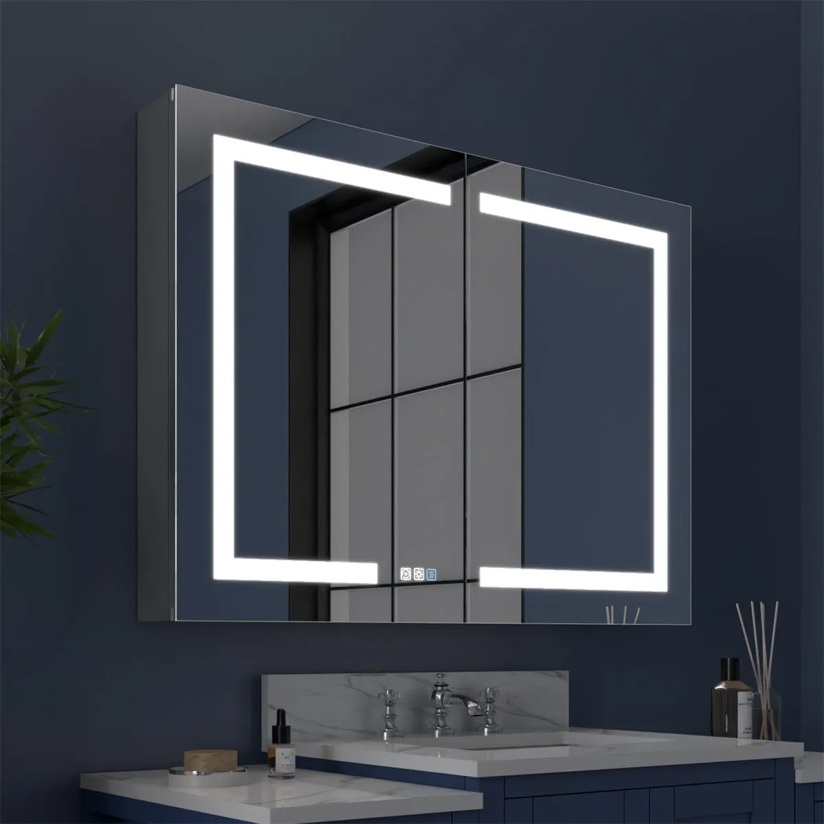 Boost-M1 40" W x 30" H Light Medicine Cabinet Recessed or Surface Mount Framed Aluminum Adjustable Shelves Vanity Mirror Cabinet