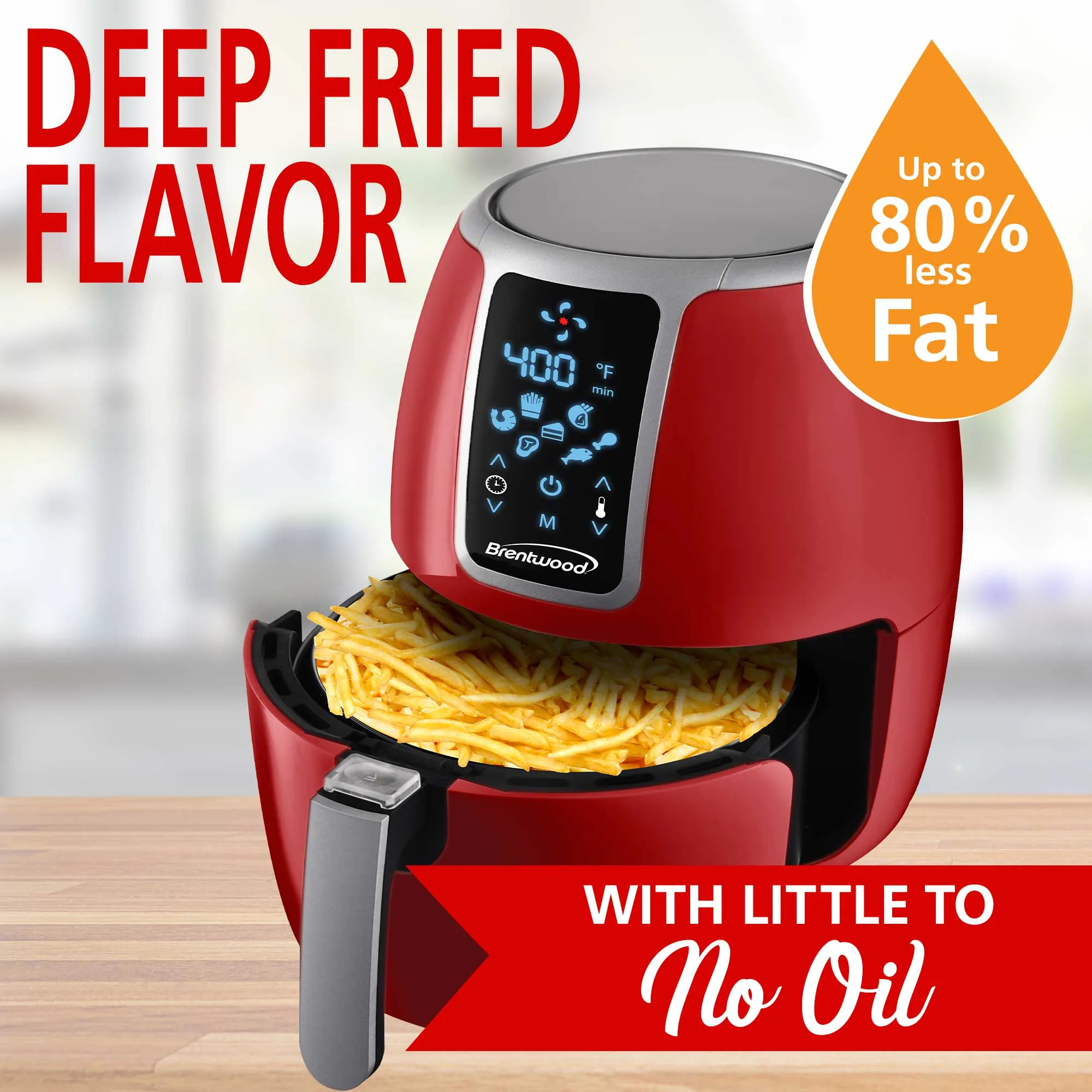 Brentwood AF-400DR 4-Quart Electric Digital Air Fryer, Timer & Temp. Control