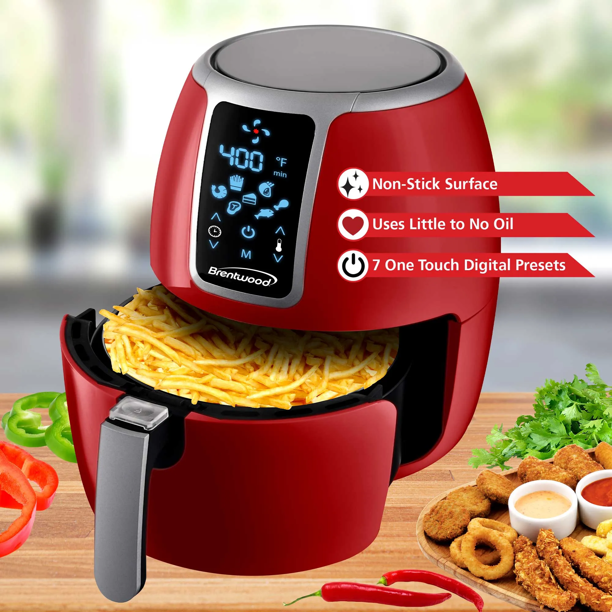 Brentwood AF-400DR 4-Quart Electric Digital Air Fryer, Timer & Temp. Control