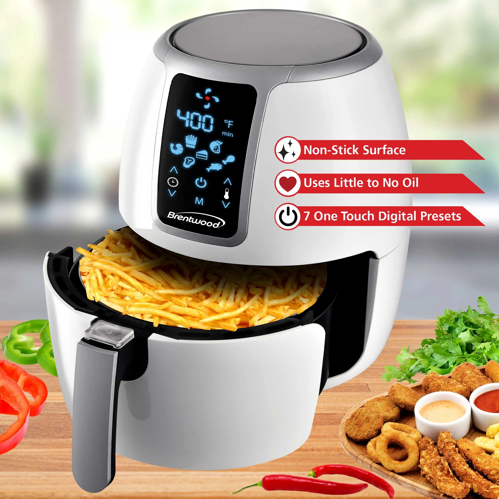 Brentwood AF-400DW 4-Quart Electric Digital Air Fryer, Timer & Temp. Control