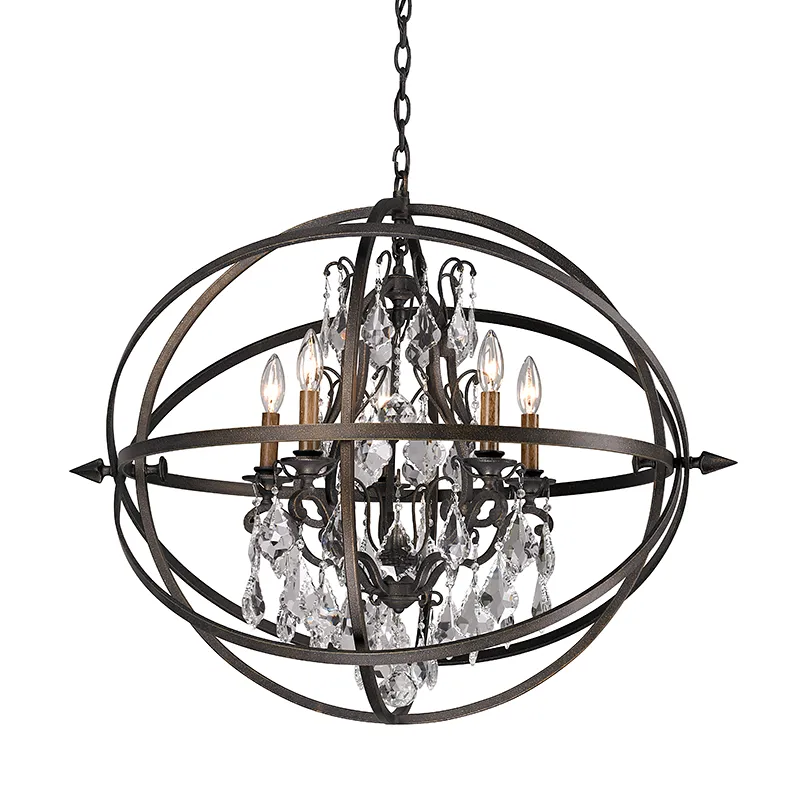 BYRON 5 LIGHT CHANDELIER, VINTAGE BRONZE