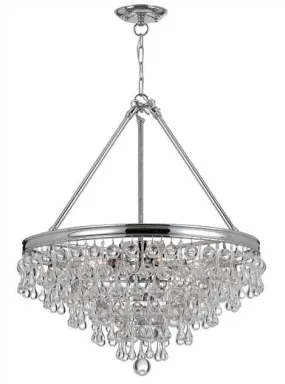 CALYPSO 8 LIGHT CRYSTAL TEARDROP CHANDELIER, POLISHED CHROME