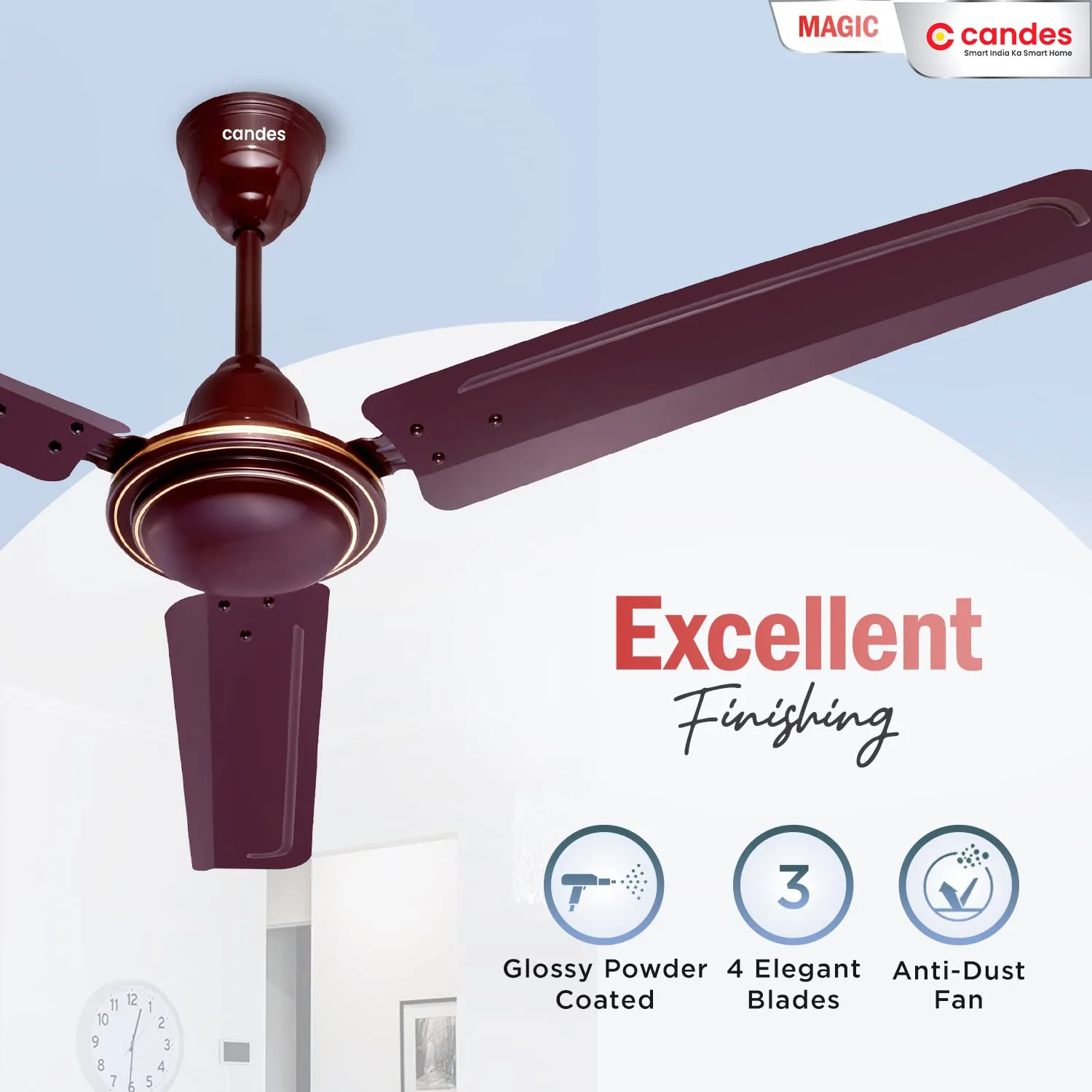 Candes Magic 48 inch /1200 MM High Speed Anti Dust Ceiling Fan, 405 RPM with 2 Years Warranty (Brown, Pack of 2)