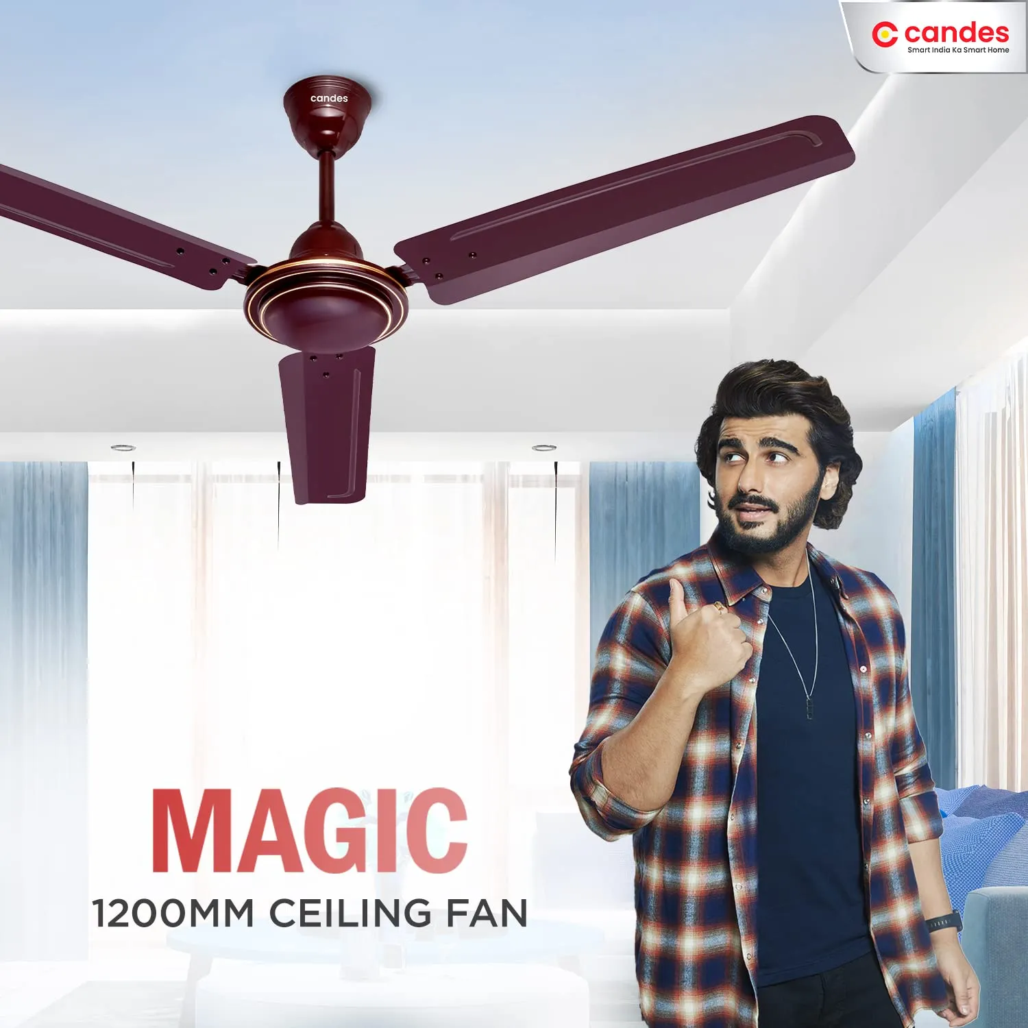 Candes Magic 48 inch /1200 MM High Speed Anti Dust Ceiling Fan, 405 RPM with 2 Years Warranty (Brown, Pack of 2)