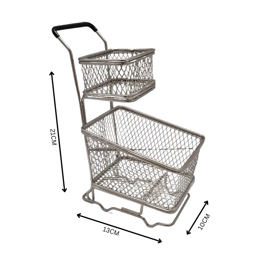 Chip Fryer Serving Basket Double Mini Trolley 10.1x13.3x21.5cm SGN2126