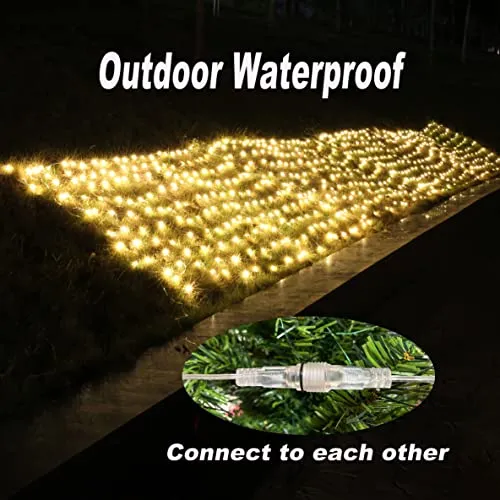 Christmas Decorations String Lights Outdoor, Net Mesh Lighting 200 Led Bulbs Waterproof, for Indoor, Curtain, Tree, Halloween, Bush, Party, Wedding, Fairy, Wall (9.8'x6.6', Plug in, Warm White)