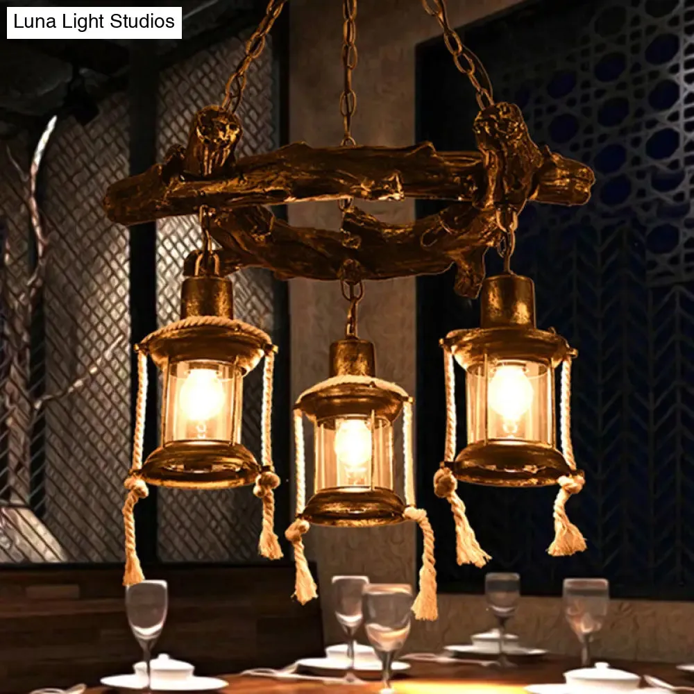 Coastal Bronze Chandelier Light Fixture with Clear Glass, 3 Lights and Kerosene Pendant Lamp