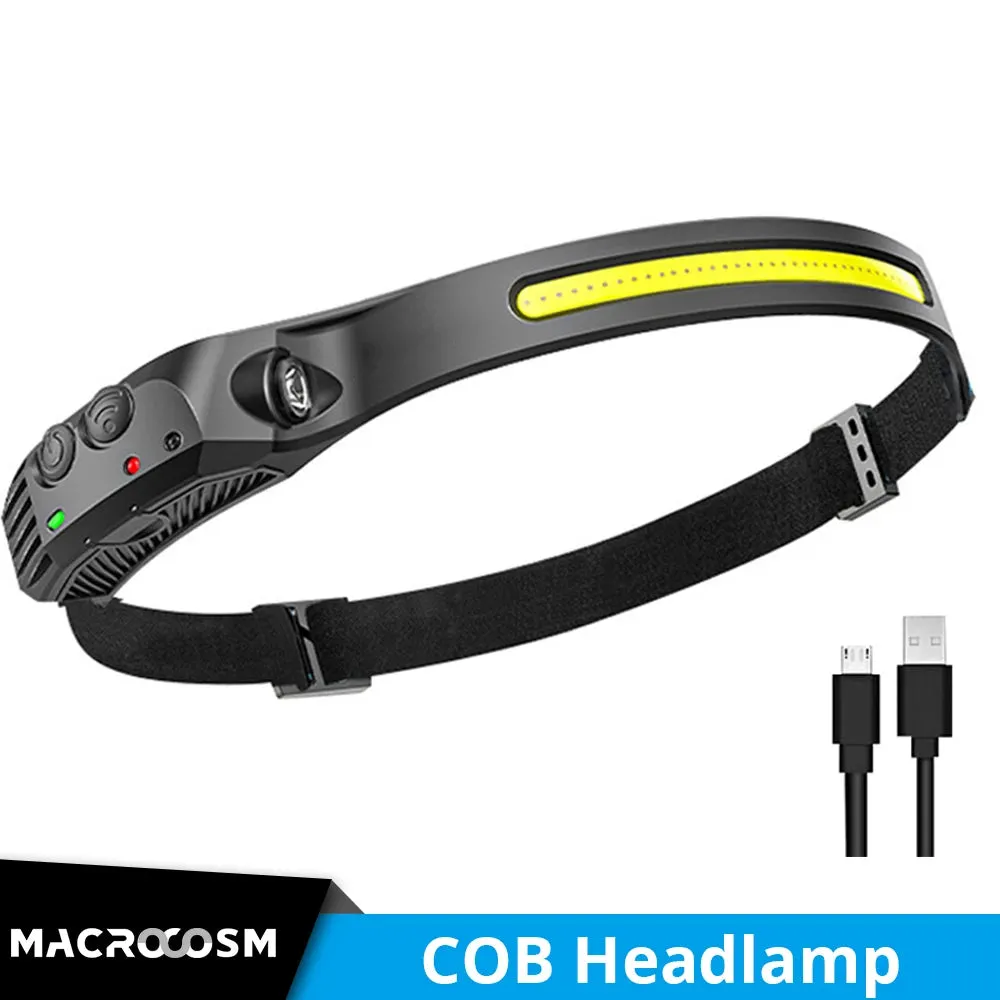 COB Headlamp Sensor Head Flashlight Soft Light Strip WaterproofCamping Fishing Work Lamp USB Rechargeable LED Headlight