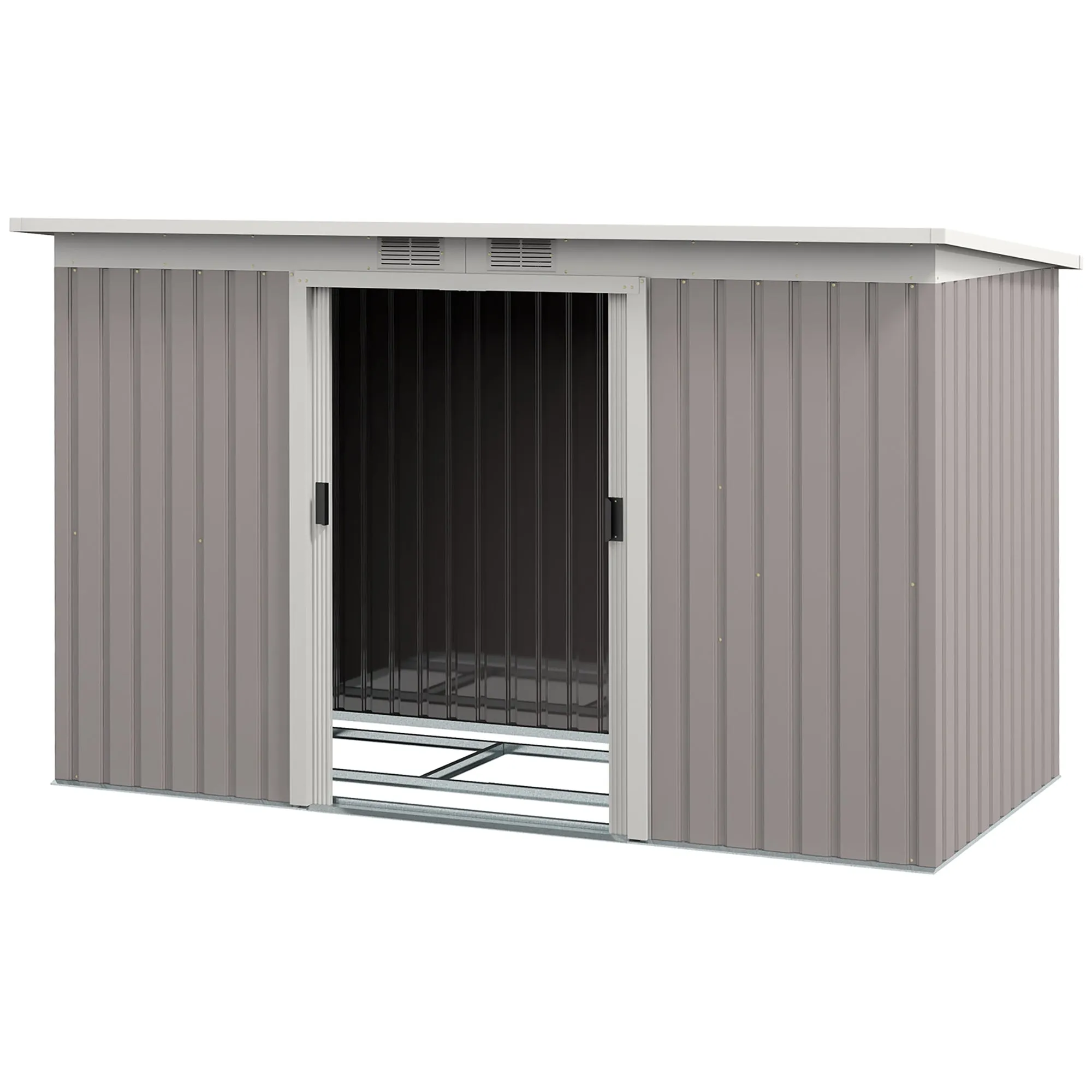 Corrugated Garden Metal Storage Shed Outdoor Equipment Tool Box with Kit Ventilation Doors 9x 4FT Grey