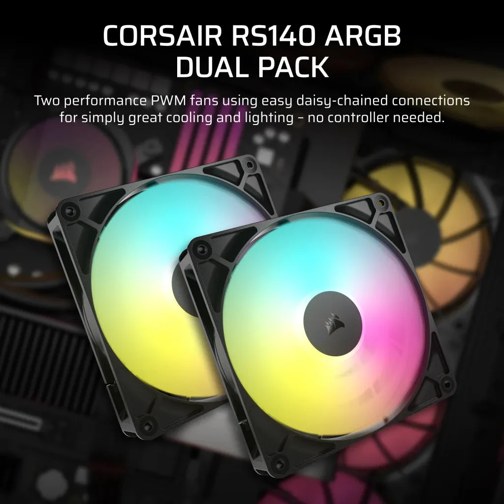 Corsair RS140 ARGB Black 140mm PWM PC Case Fan Dual Fan Pack (2件裝) (CO-9050183-WW)