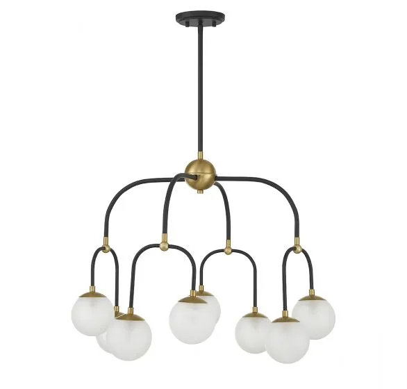 COUPLET 8-LIGHT CHANDELIER, MATTE BLACK W/ WARM BRASS ACCENTS