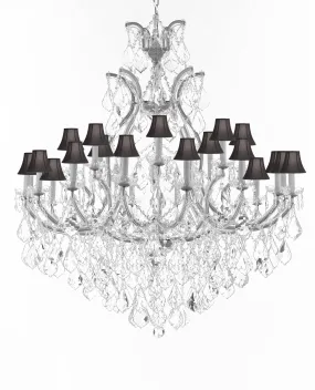 Crystal Chandelier Lighting Chandeliers H52" X W46" Dressed with Large, Luxe, Diamond Cut Crystals Great for the Foyer, Entry Way, Living Room, Family Room and More w/Black Shades - A83-B90/CS/BLACKSHADES/52/2MT/24 1DC