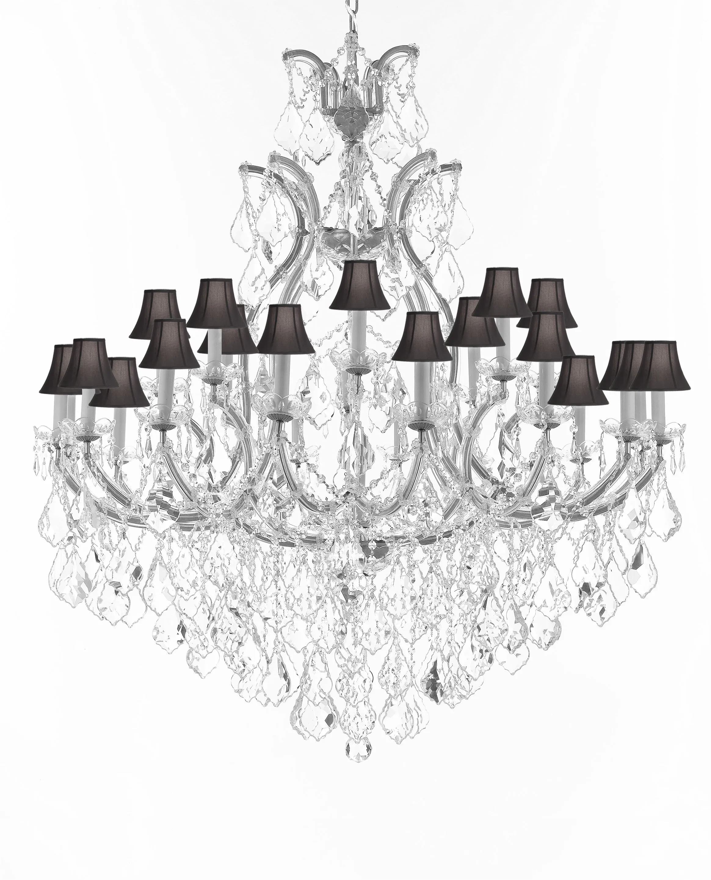 Crystal Chandelier Lighting Chandeliers H52" X W46" Dressed with Large, Luxe, Diamond Cut Crystals Great for the Foyer, Entry Way, Living Room, Family Room and More w/Black Shades - A83-B90/CS/BLACKSHADES/52/2MT/24 1DC