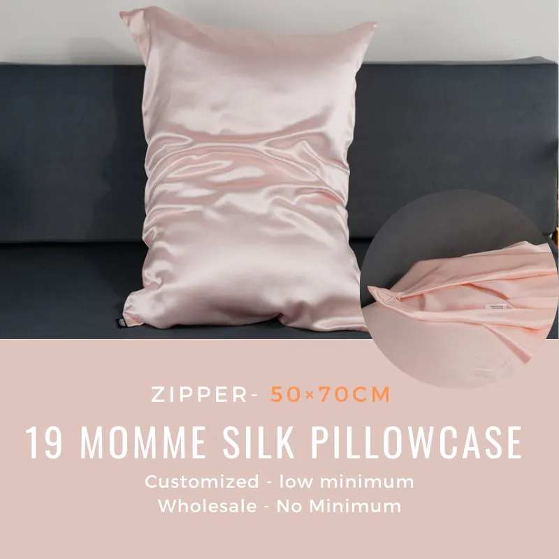 Custom Wholesale Silk Pillowcase 19 Momme Zipper Closure - 50×70cm