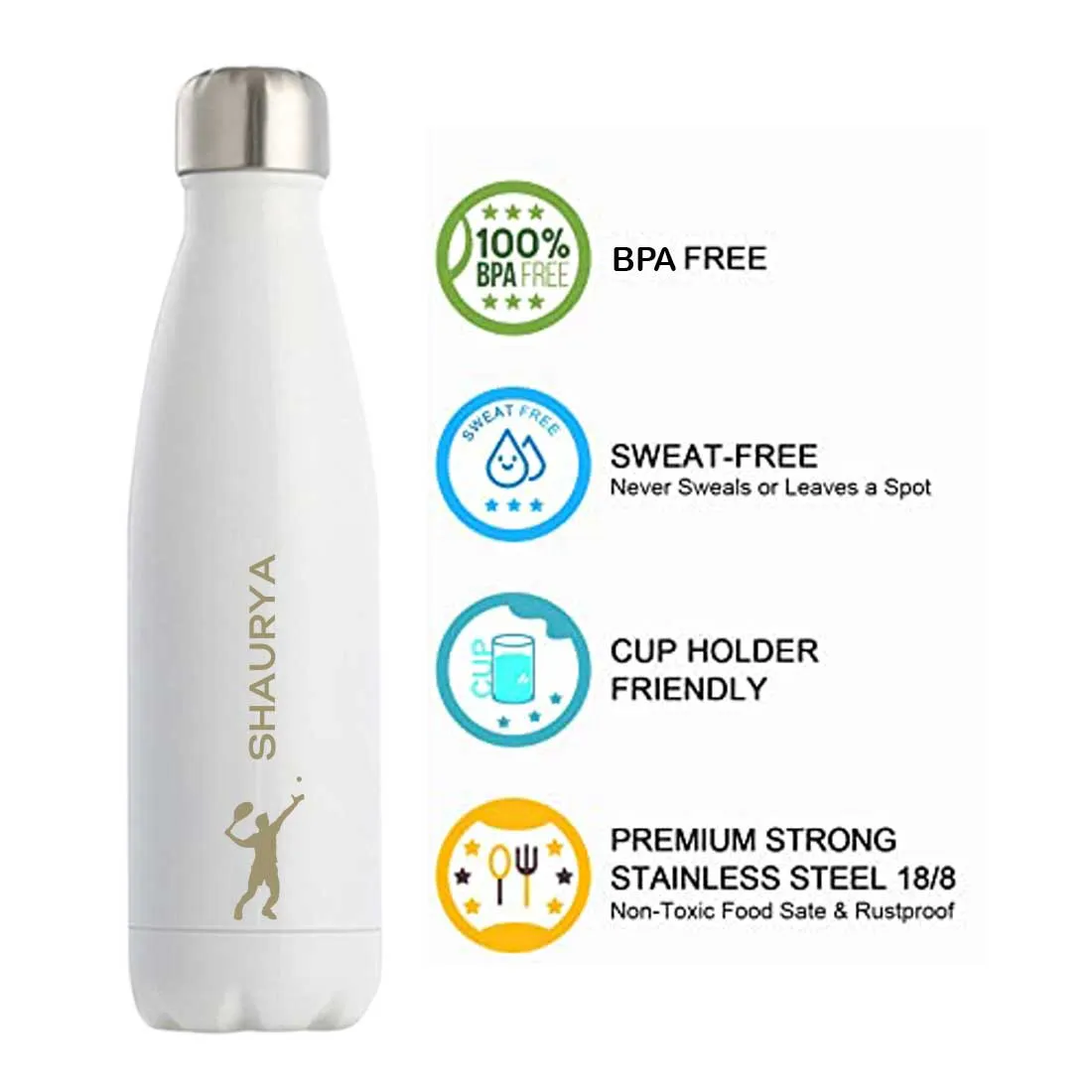 Customized Water Bottles With Name Stainless Steel Hot & Cold Cola Flask - 500ml -Tennis