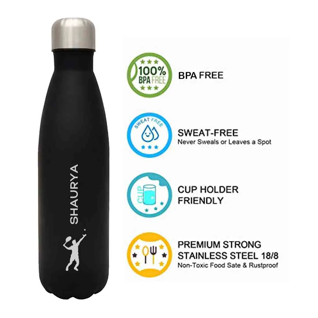 Customized Water Bottles With Name Stainless Steel Hot & Cold Cola Flask - 500ml -Tennis