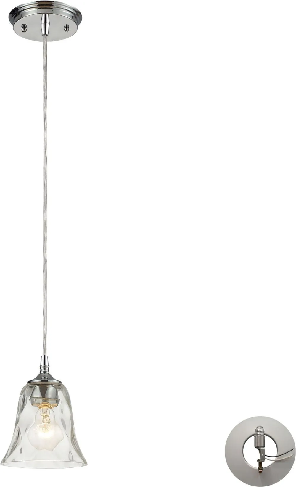 Darien 1 Light Pendant In Polished Chrome and Clear Glass - Includes Recessed Lighting Kit