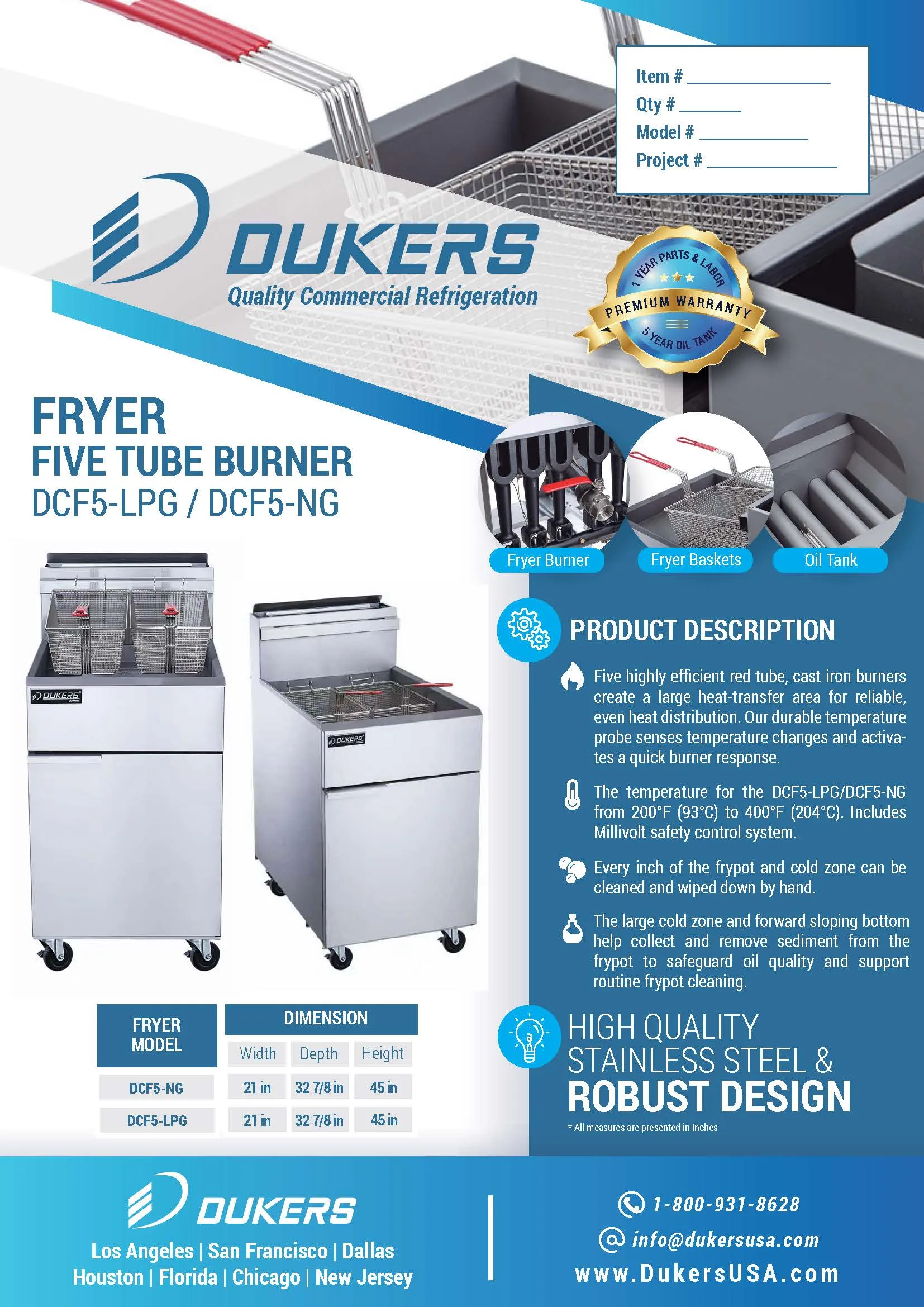 DCF5-LPG Liquid Propane Gas Fryer with 5 Tube Burners