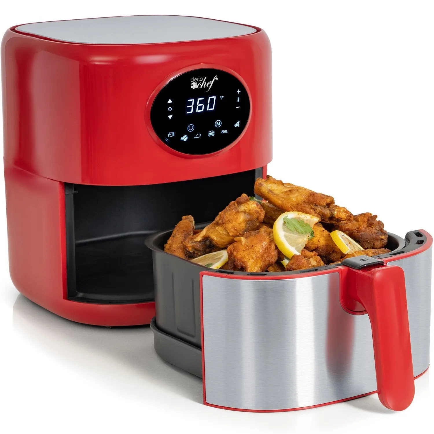 Deco Chef 3.7QT Digital Air Fryer with 6 Cooking Presets, Dishwasher Safe Basket, Red