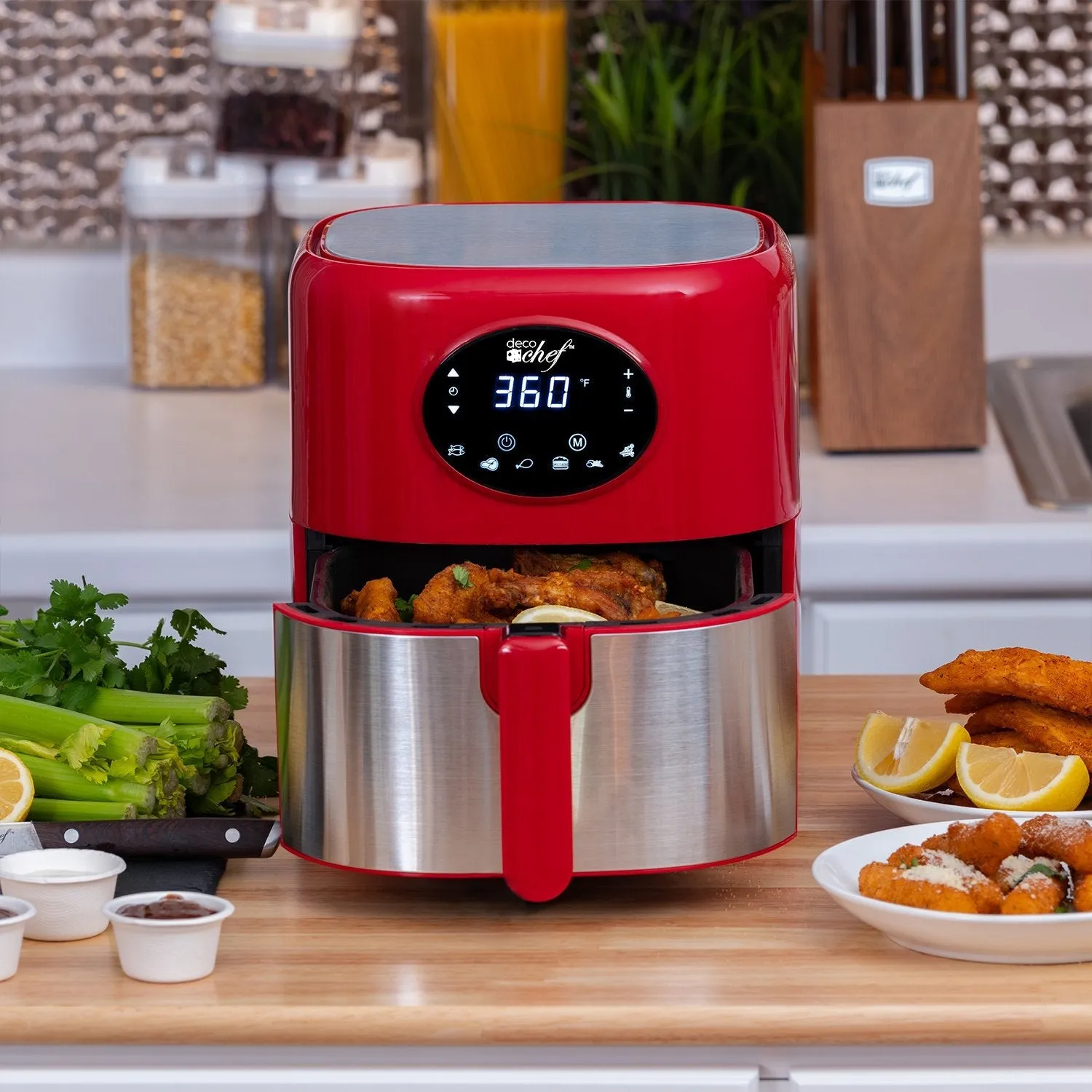 Deco Chef 3.7QT Digital Air Fryer with 6 Cooking Presets, Dishwasher Safe Basket, Red