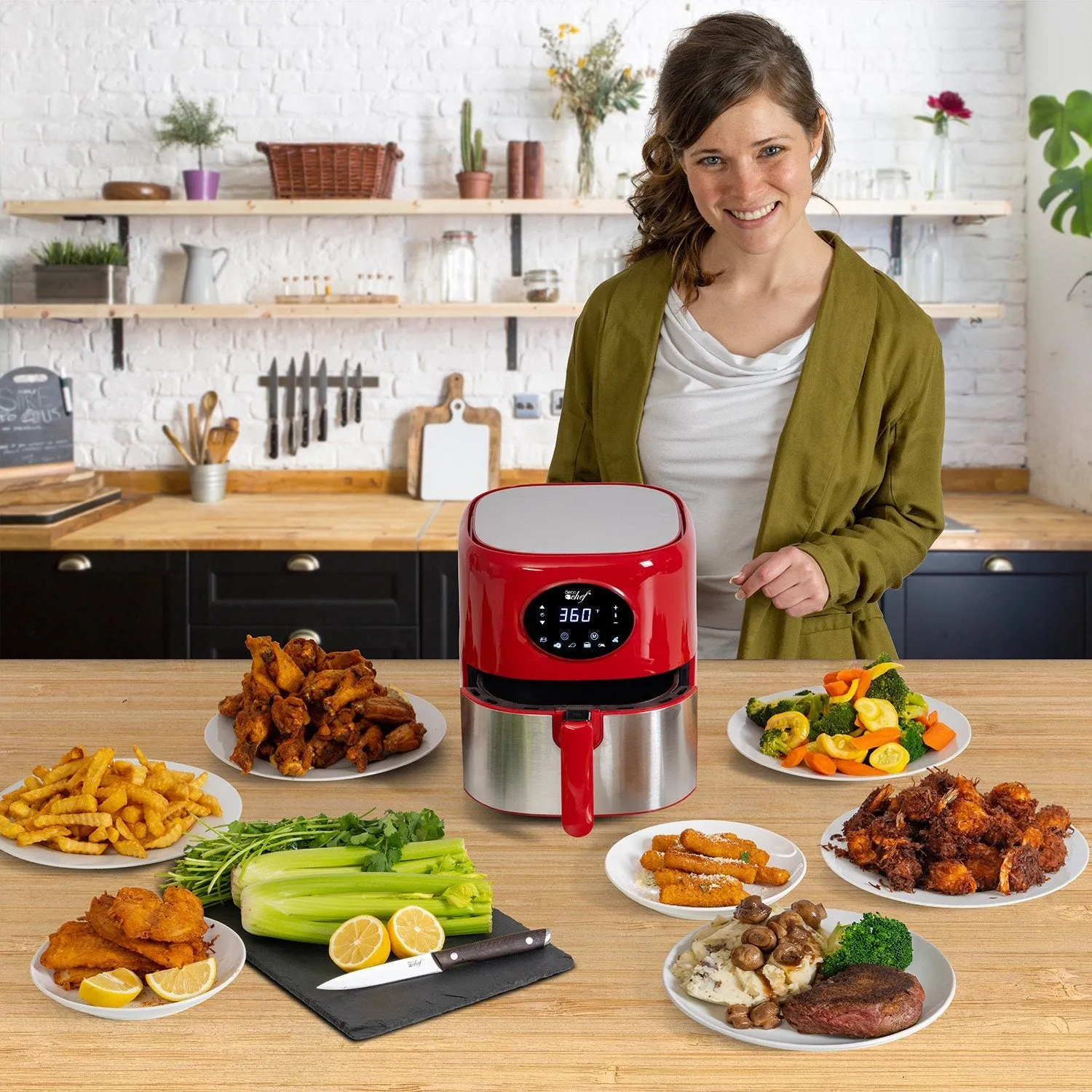 Deco Chef 3.7QT Digital Air Fryer with 6 Cooking Presets, Dishwasher Safe Basket, Red