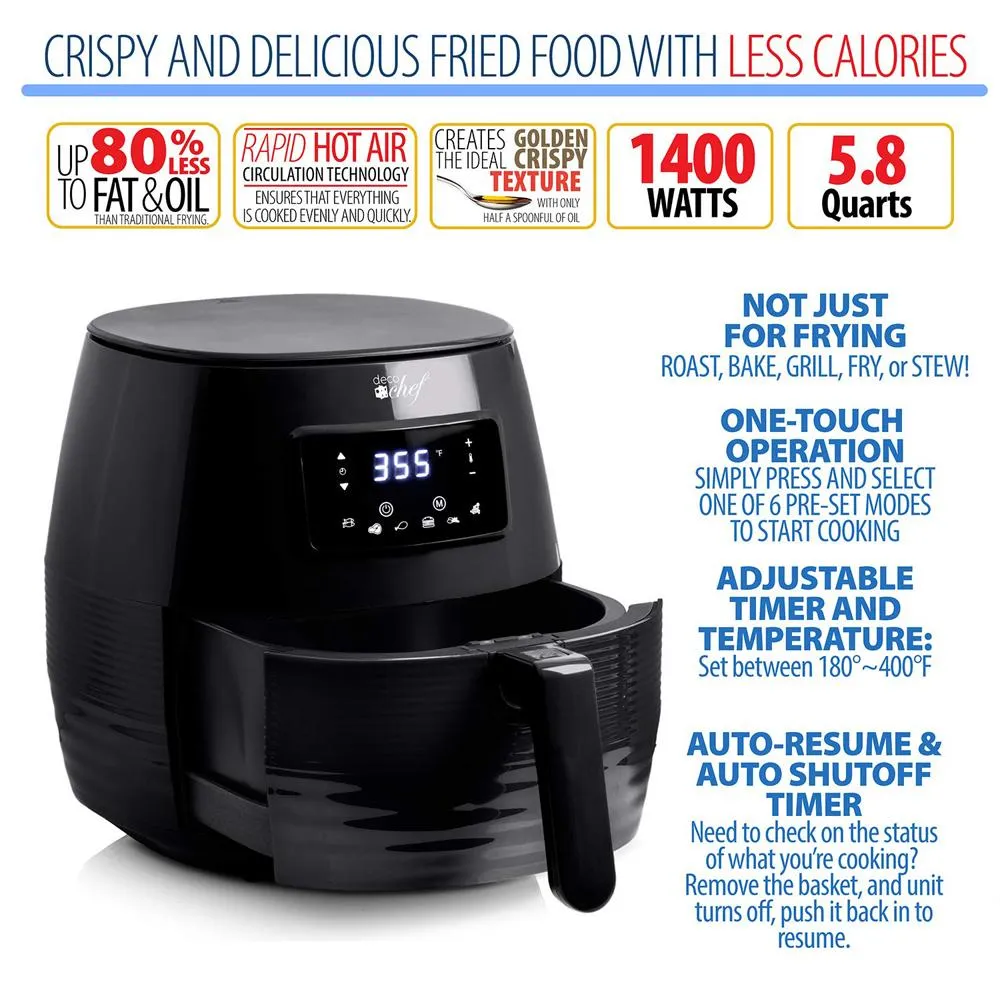 Deco Chef Digital 5.8QT Electric Air Fryer Healthier Cooking Black   6-Pcs Knife Set Black