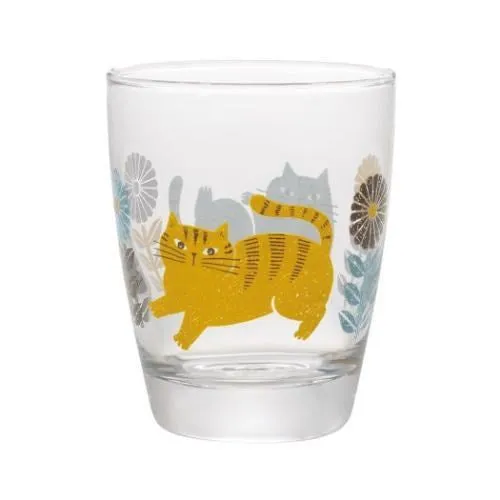 Decole: FIKA Glass Cup - Blue & Yellow cats