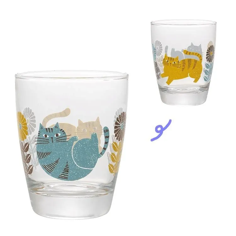 Decole: FIKA Glass Cup - Blue & Yellow cats