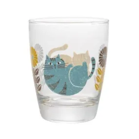 Decole: FIKA Glass Cup - Blue & Yellow cats