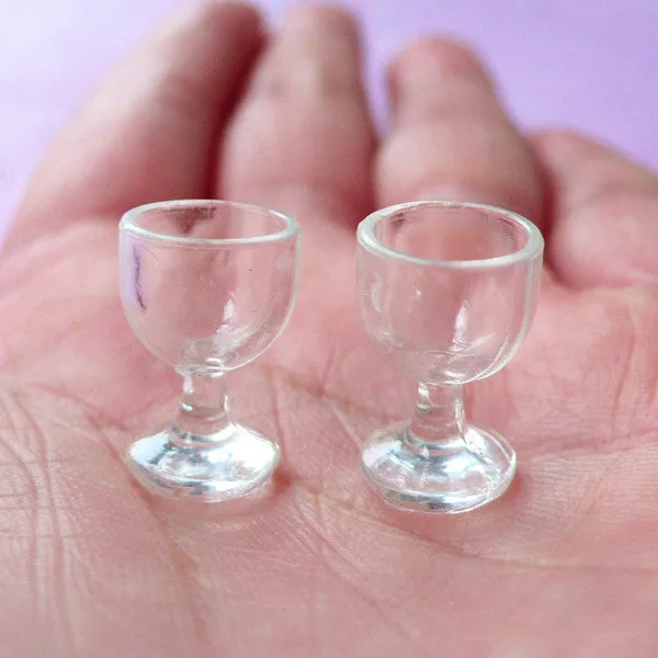 DEFECT Dollhouse Wine Glass | 1:12 Scale Miniature Plastic Cup | Doll House Tableware (Transparent Clear / 2 pcs / 10mm x 15mm)