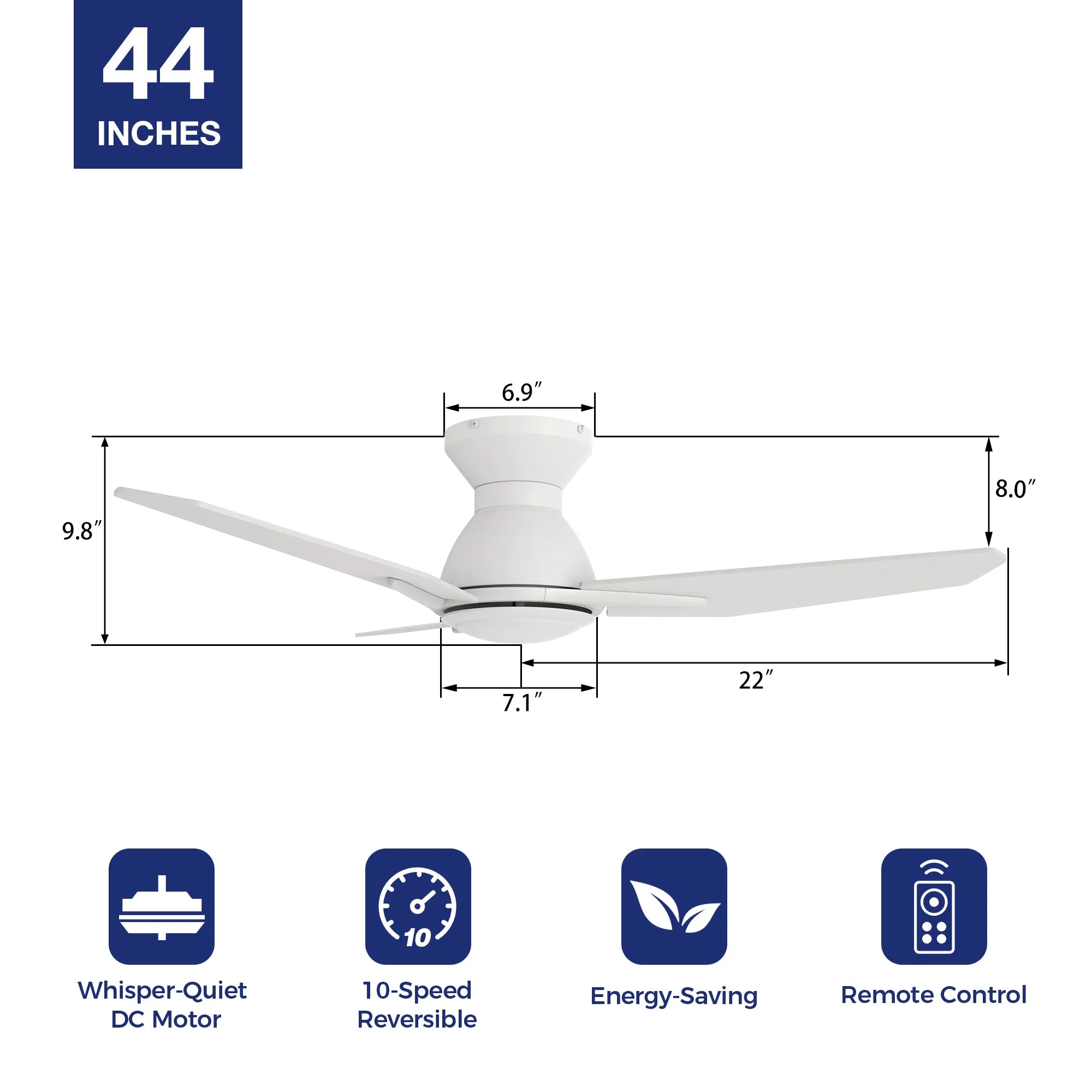 Deville Low Profile Ceiling Fan with Remote 44 inch(NO LED)