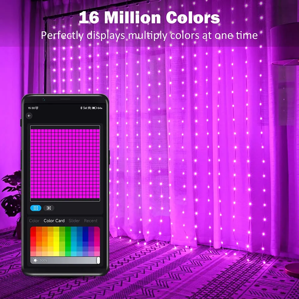 DIY Curtain Lights APP & Remote 16 million Color Changing