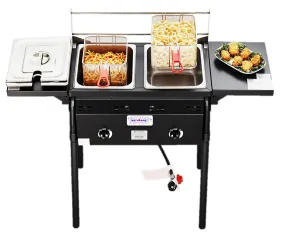 Double Deep fryer for propane side prep tables/ FREIDORA doble de propano de doble quemador con repisas