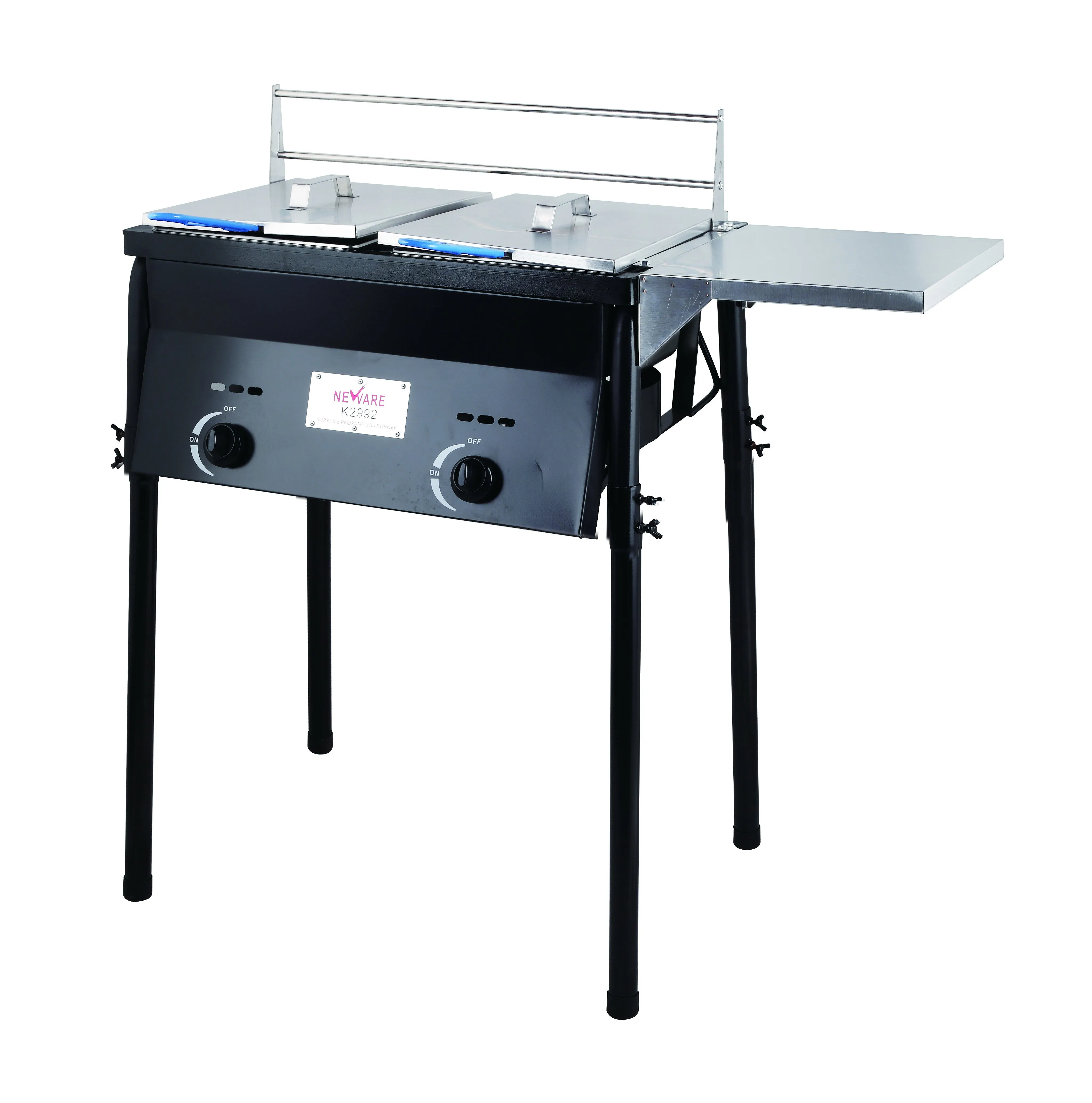 Double Deep fryer for propane side prep tables/ FREIDORA doble de propano de doble quemador con repisas