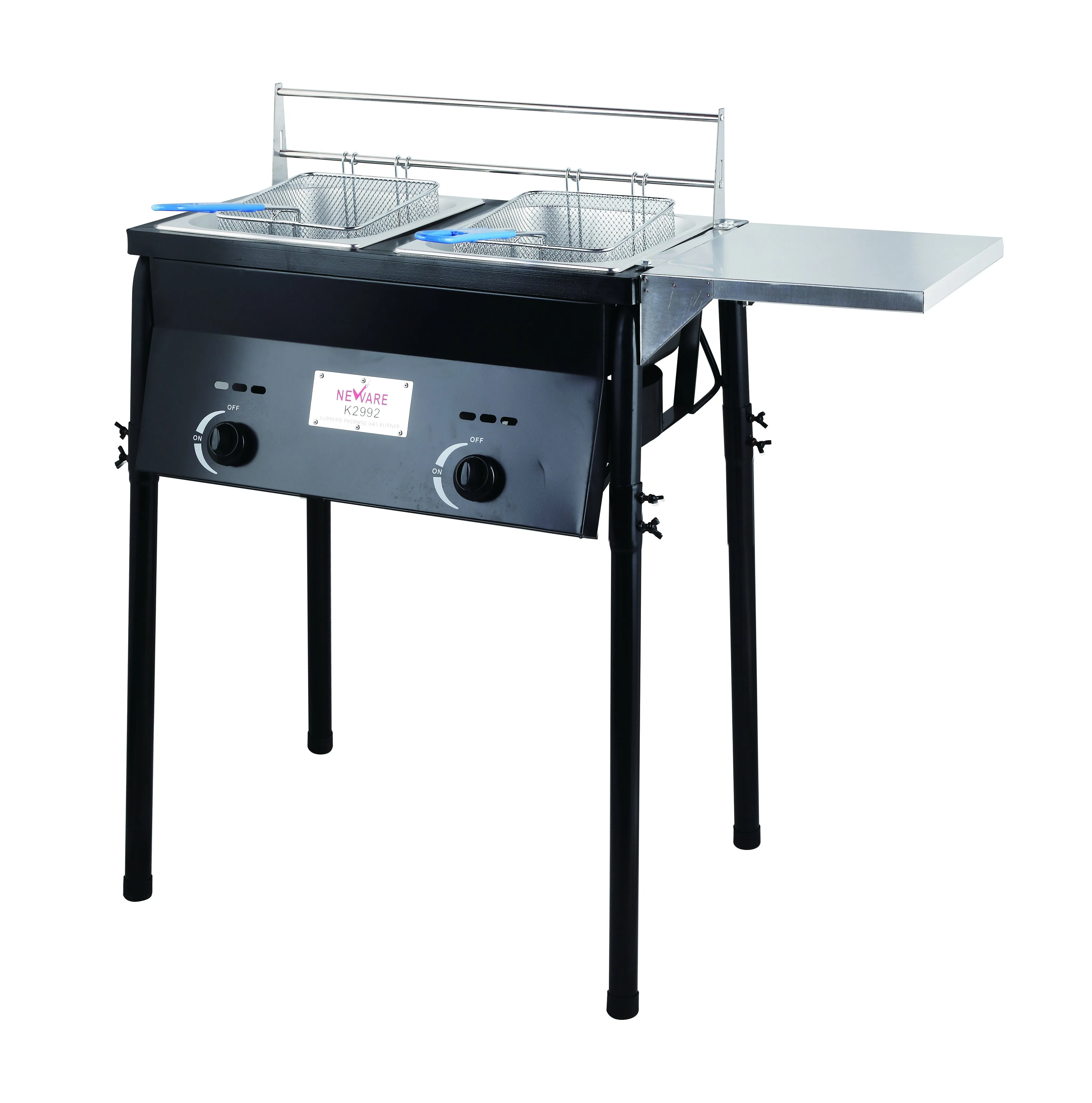 Double Deep fryer for propane side prep tables/ FREIDORA doble de propano de doble quemador con repisas