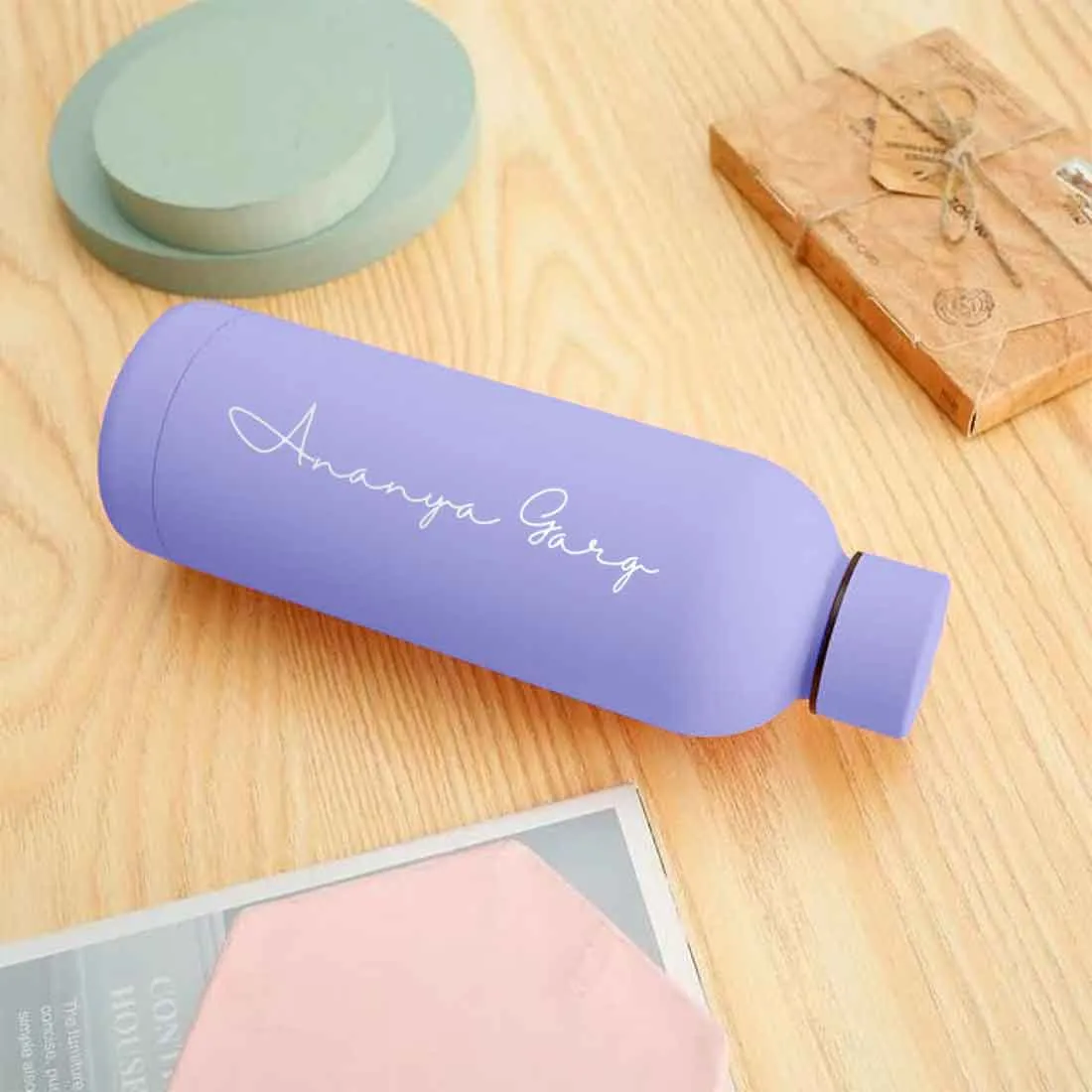 Double Insulated Water Bottle with Name 500ml Stainless Steel Bottles for Office Home Travel- BPA Free, Leakproof