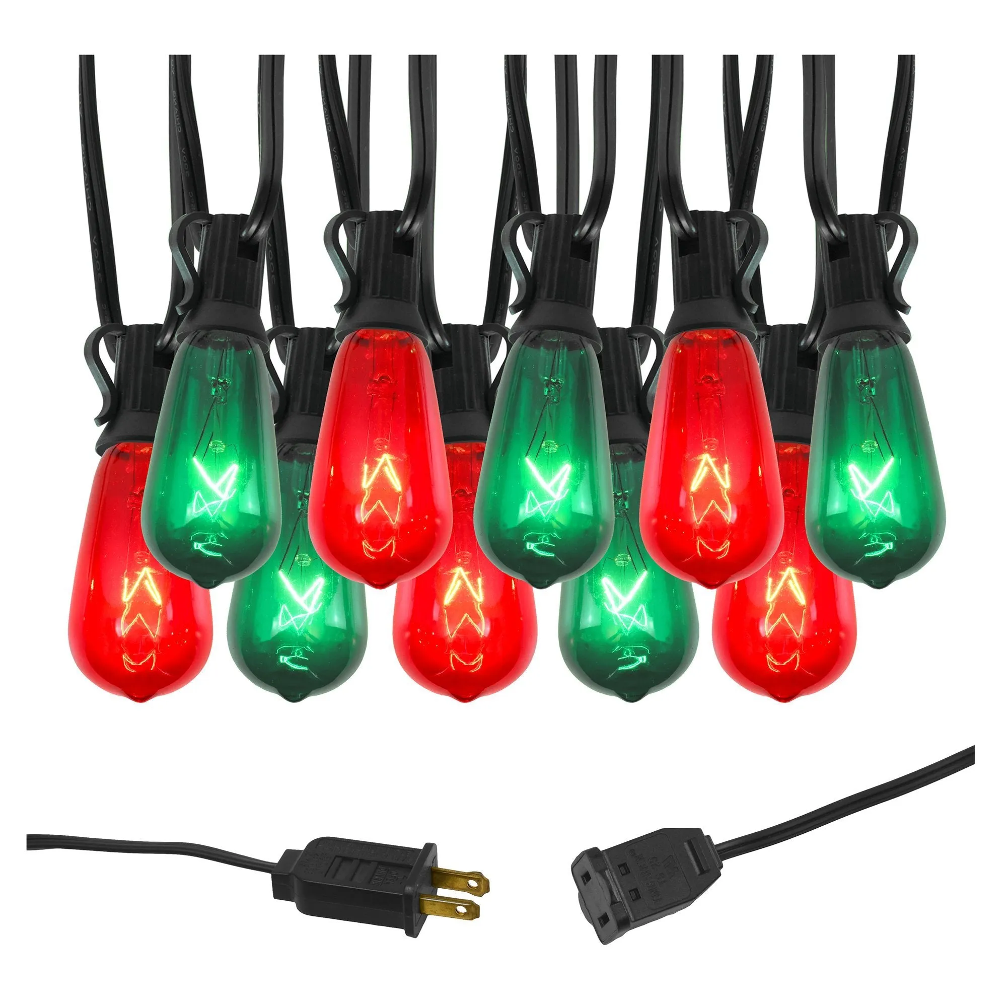 Electric String Lights with 10 Red and Green Edison Bulbs