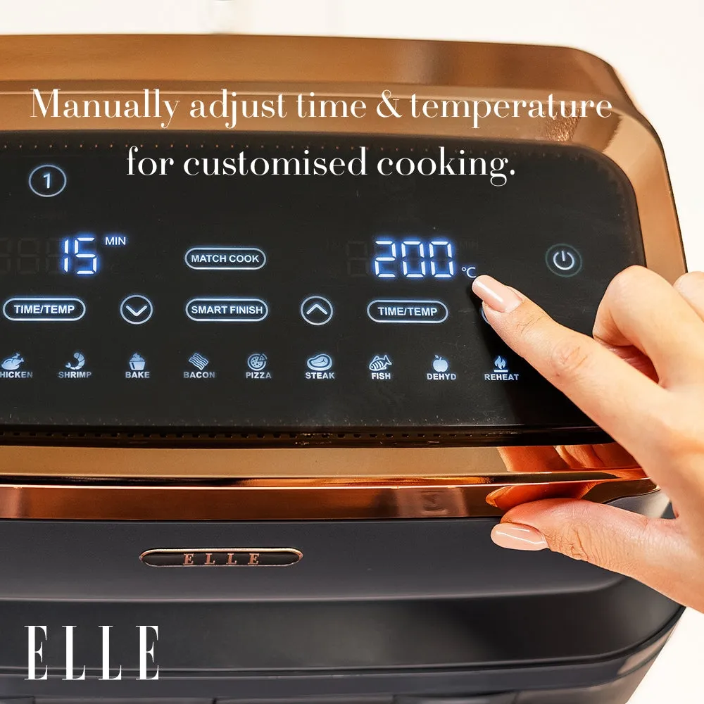 ELLE Air Fryer in Grey & Rose Gold, Triple Basket