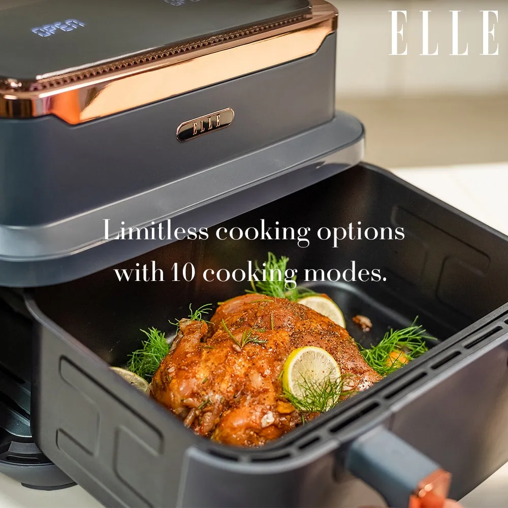 ELLE Air Fryer in Grey & Rose Gold, Triple Basket