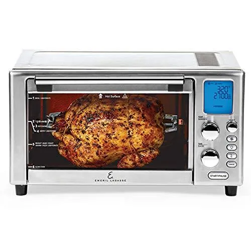 Emeril Lagasse Power Air Fryer 360 Max XL Family Sized Better Than Convection Ovens Replaces a Hot Air Fryer Oven, Toaster Oven, Rotisserie, Bake, Broil, Slow Cook, Pizza, Dehydrator & More. Emeril Cookbook. Stainless Steel. (MAX 15.6” 19.7” x 13”)