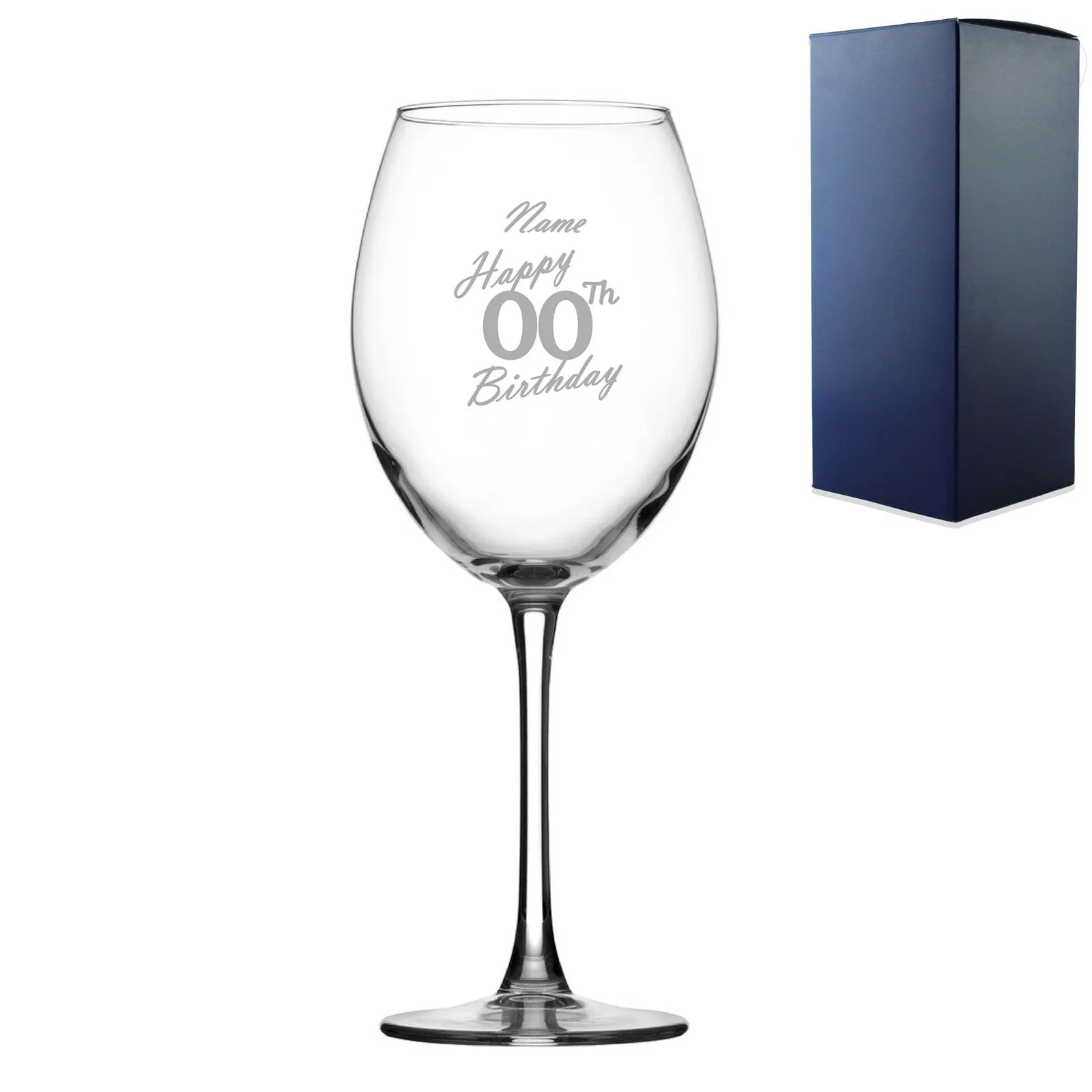 Engraved  Enoteca Wine Glass Happy 20,30,40,50...Birthday Handwritten, Gift Boxed